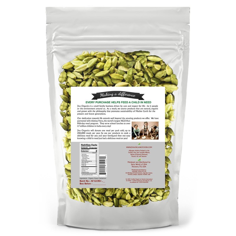 Jiva Organic Green Cardamom Pods Whole - Non-GMO, Premium Quality,