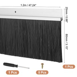 PATIKIL Door Brush Sweeps 3.15" Bristles x 47.24" Long, H-Shape Aluminum Alloy Holder Door Sweep for Bottom of Door Seal Garage Roll Up Door Weather Stripping, Silver/Black