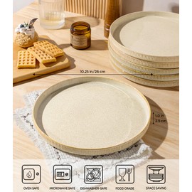 theterra Dinner Plates Set of 6, 10.25 Inch Ceramic Dinner Plates, Stoneware Dinnerware for Kitchen, Oven & Microwave & Dishwasher Safe, Cappuccino