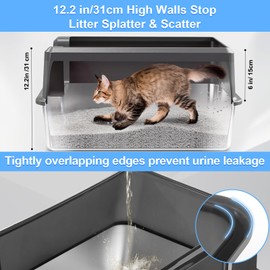 Marchul Stainless Steel Cat Litter Box with High Walls & Metal Scoop/Mat/Scoop Holder, XL Large for Multi-Cat Homes, Anti-Urine Leakage for Heavy Flow Cats