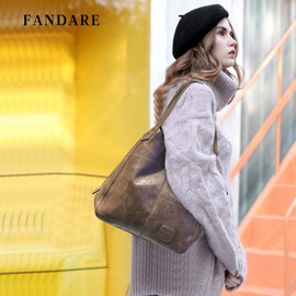 FANDARE Fashion Women's Handbags Waterproof Shoulder Bags Handbag PU Leather Bucket Bag for Travel Shopping Work, Brown B, Elegant