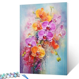 Tucocoo Orchid Paint by Numbers for Adults, DIY Digital Oil Painting Kits on Canvas with Brushes and Acrylic Pigment, Colourful Flowers Picture for Home Decor Gifts 40 x 50 cm (Frameless)