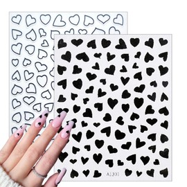 6 Sheets Valentine's Day Heart Nail Art Stickers Decals 3D Self-Adhesive Nail Decals Cute Red and Black Hollow Out Heart Nail Supplies for Women and Girls Valentines DIY Manicure Decorations