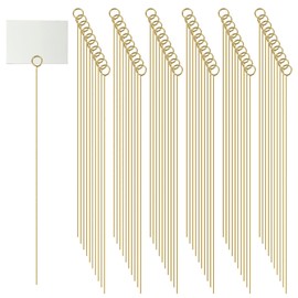 WANDIC Floral Place Card Holders, 60 Pcs Metal Wire Floral Picks Clips Gold Star Heart Round Craft Wire Clip Ring Loop Photo Clip Memo for Wedding Party, Gold-Round-Small