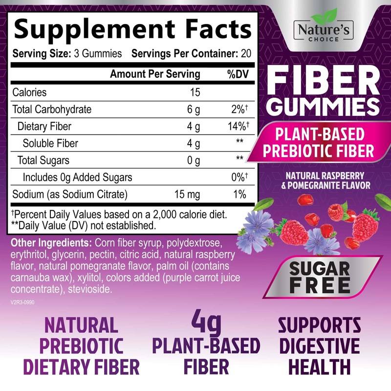 Sugar Free Fiber Gummies for Adults, Daily Prebiotic Natural Soluble