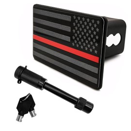 ZNDAW Trailer Hitch Cover, American Flag Tow Hitch Protector with 5/8" Pin Diameter Lock, Heavy Duty Metal Patriotic Flag Plug Cover Fits 2 Inch Receivers, Exterior Car Accessories (Red)