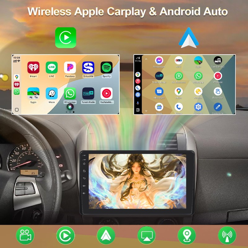 9” Single Din Car Stereo with Wireless Apple Carplay, Car