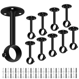 Ceiling Mount Curtain Rod Bracket, Ceiling Curtain Rod Holder 1 1/4 Inch Curtain Rod Brackets Black Curtain Rod Support Hook, Heavy Duty Curtain Rod Hangers 4 Pack