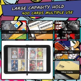 FENYW Football Scrapbook, Trading Card Album, Card Scrapbook, 400 Card Capacity, with Zip and Handle Strap, Football Card Album for Various Standard Size Cards