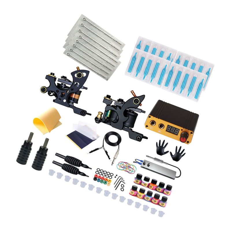 Tattoo Coil Liner Shader Machine 10 Color Inks Power Supplies