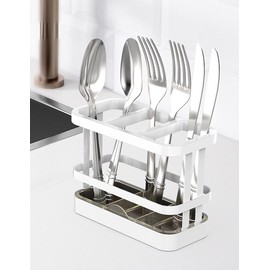 BAUM BROTHERS Portacubiertos, Organizador de utensilios con 3 divisiones para cocina, blanco, 17.1 cm x 8.7 cm x 12.7 cm