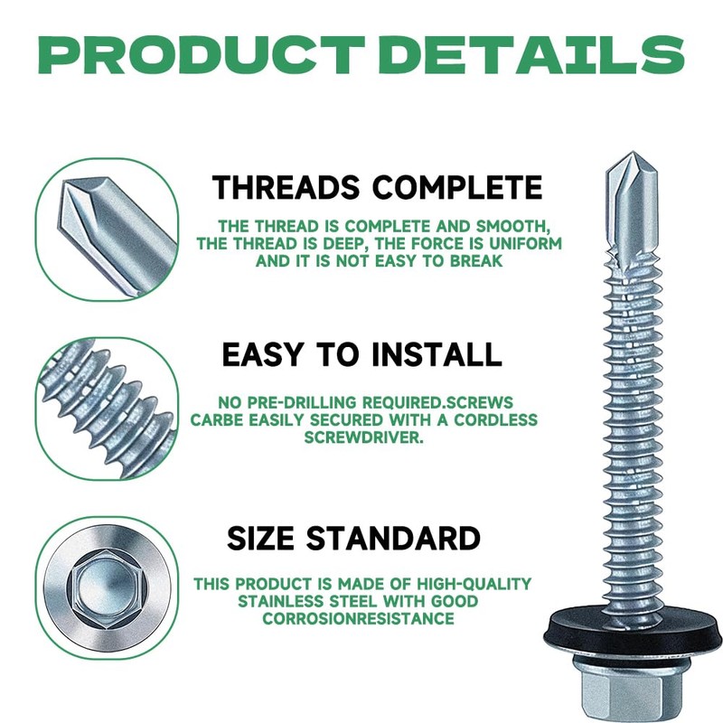 6.3x100mm Self-Drilling Roofing Screws, 20 pcs Hex Head Self Tapping