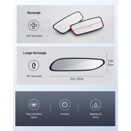 WildAuto Blind Spot Mirror, Rectangle Adjustable Car Auxiliary Universal Wide Angle Mirror for Universal Cars (Adhesive, 2pcs)