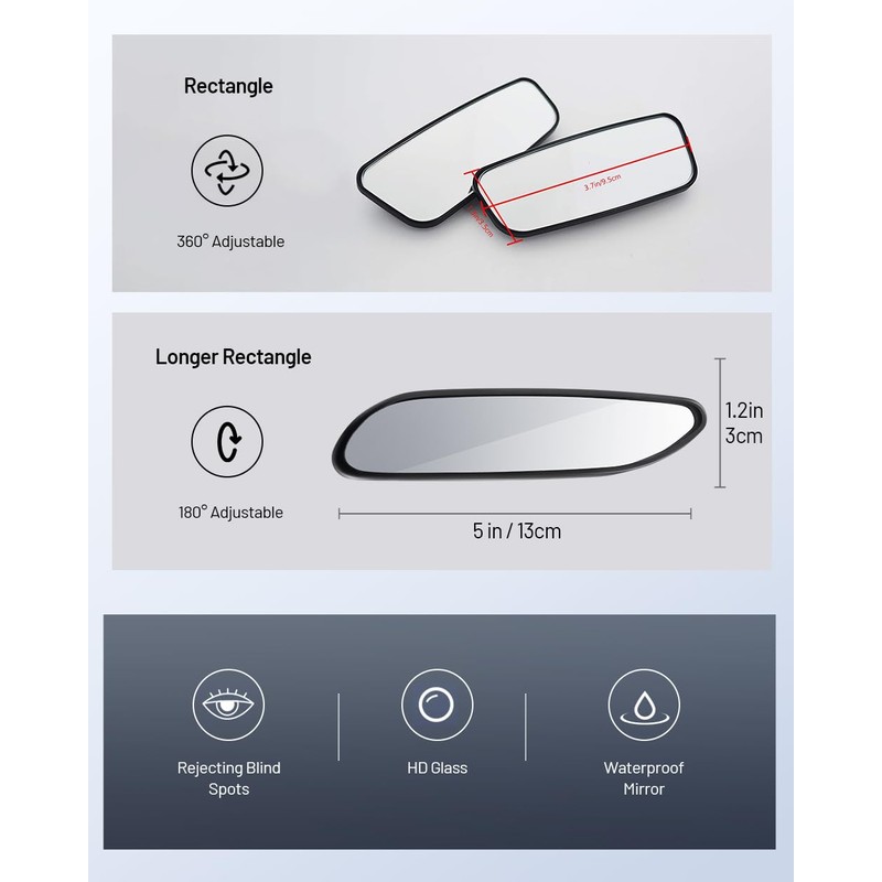 WildAuto Blind Spot Mirror, Rectangle Adjustable Car Auxiliary Universal Wide