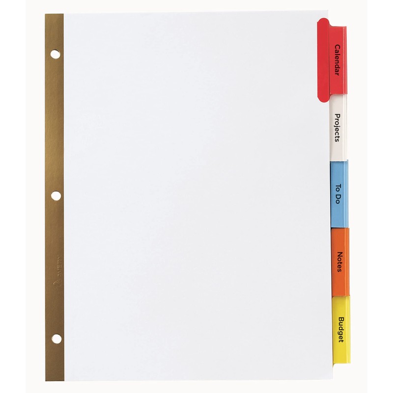 Avery 5-Tab Binder Dividers, Insertable Multicolor Big Tabs, 1 Set