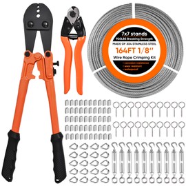 Toyeah 164FT 1/8" Stainless Steel Cable Kit with Wire Rope Crimping Tool and Cable Cutter, Turnbuckle Wire Tensioner Kit, 7x7 Strands Aircraft Cable for Deck Railing, Porch Fence, String Light