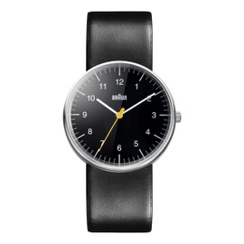 Braun Men's Three Hand Movement Quartz Watch with Black Dial Analogue Display and Black Leather Strap BN0021BKBKG