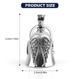 MOKIDO Biker Bell, Guardian Bell, Motorcycle Key Ring, Guardian Bell Motorcycle, Motorcycle Bell, Biker Bell, Motorcycle Bell Lucky Charm, Stainless Steel Protective Bell Angel, silver