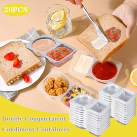 20PCS Reusable Snack Container,Double Compartment Snack Pots with Lids Thickened Pack Reusable,Portable Box Sauce Condiment and Dip Containers for Picnic,Work Lunch