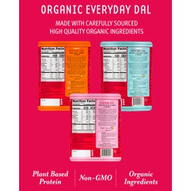 Maya Kaimal Foods - Organic Indian Everyday Dal Variety Pack No. 2 - 10oz 3 flavors, 2 Each - Red Lentil, Black Lentil, & Green Split Pea - Vegan