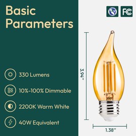 ALAMPEVER LED Chandelier Light Bulbs 40 Watt, Dimmable CA11 Candelabra LED Light Bulb, E26 Led Bulbs 2200K Warm White, Amber Glass, 12 Pack, 330LM