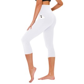 TNNZEET Capri Leggings for Women - Tummy Control Black Leggings with Pockets High Waisted Yoga Pants Workout Cycling Leggings