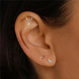 ALRNBY Gold Helix Earrings for Women 2Pcs Flat Back Earrings Hidden Helix Earring Dangle Drop Tassel Chain Earring Cartilage Studs Silver Cubic Zirconia Sparkling Earrings Jewelry… (Single Silver)