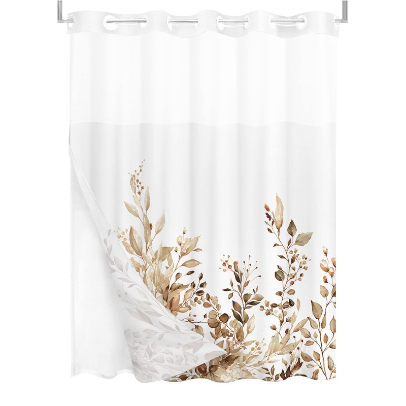 Tititex No Hooks Snap in Liner Tan Eucalyptus Leaves Shower