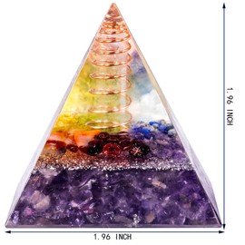 mookaitedecor Natural Amethyst Chakra Crystal Pyramid Aesthetic Room Desk Decor, 5cm Small Copper Resin Colourful Quartz Stone Pyramid Spiritual Chakra Crystal Gift for Reiki Chakra Balancing