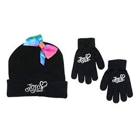 Nickelodeon Little Girl's JoJo Siwa Winter Hat and Glove Set with Bow, 4-7, Black/Multi