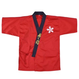 Japanese Sushi Chef Coat Uniforms Kimono for Unisex wafu White Certain Victory Headband(Red XL)