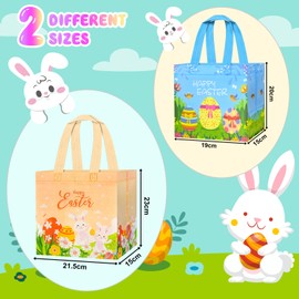 aifulo Easter Gift Bags, Pack of 6 Easter Bags with Handles, Non-Woven Easter Bags with Rabbits, Reusable Multifunctional Easter Egg Hunt Bags for Children, Easter Party