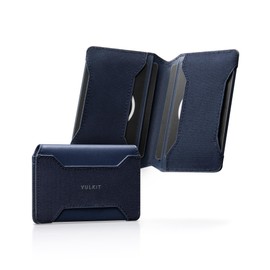 VULKIT Slim Card Holder Leather Bifold Card Wallet RFID Blocking Magnetic Closure Minimalist Bussiness Card Holder, Navy Blue