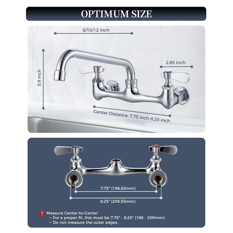 Phivan NSF/ANSI 61 Certified 8" Lead-Free Commercial Sink Faucet Wall