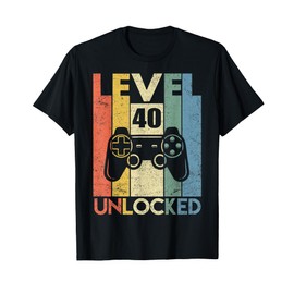 Funny Gamer Birthday TShirts Store Level 40 Unlocked Video Gamer 40th Birthday Men Women Gifts T-Shirt