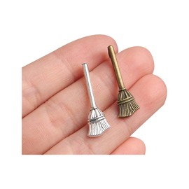 Acxico 40Pcs Broom Charms Broom Pendants Antiqued Silver Tone 3D 8 x 30 mm Making DIY Handmade Accessories