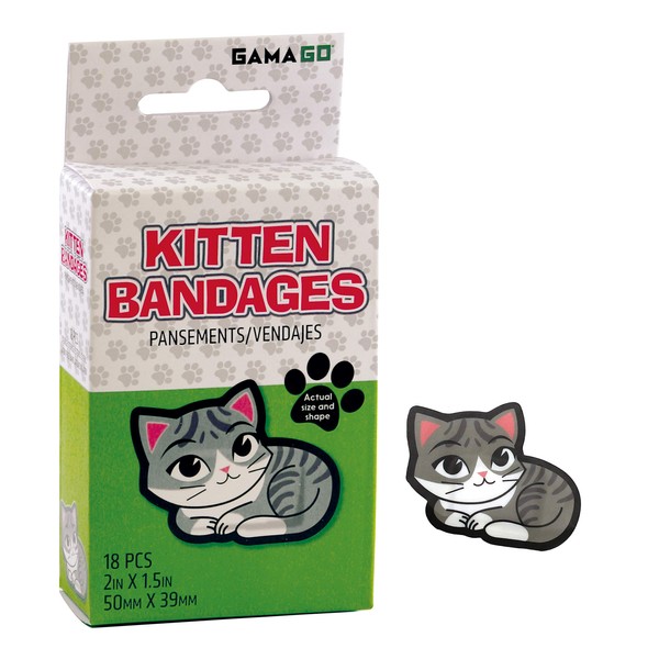 GAMAGO Kitten Bandages for Kids & Kidults - Set of 18 Individually Wrapped Self Adhesive Bandages - Sterile, Latex-Free & Easily Removable - Funny Gift & First Aid Addition