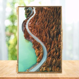 Fdit Brass Photo Frame, Brass Vintage Glass Metal Desktop Photo Frame Stand Copper Stripe Metal Photo Frame Material: Brass + Glass (Order 15.2 x 20.3 cm)