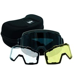 Typhoon Snocross Snowmobile Goggles Double Pane Anti-Fog Rose Tinted & Clear Lenses With Case - Matte Black
