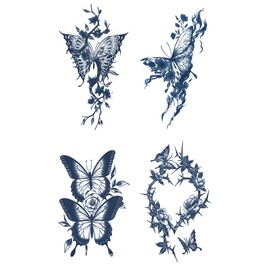 Jagua Tattoo Stickers, 2 Weeks Disappearing Tattoos Henna Tattoos Real Roses Butterflies Cat Dog Flowers Beauty Mermaid India 4 Types (gz4013)
