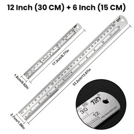 Stainless Steel Ruler Set 12 Inch (30 CM) + 6 Inch (15 CM), Industrial Grade Thicken Stainless Steel Rulers, Perfect Straight Edge Easy Measurement for Home School Office Drawing