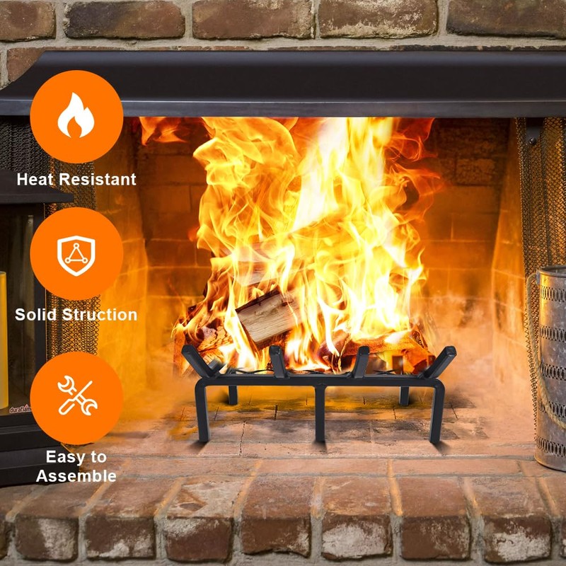 14 Inch Fireplace Grate with Ember Retainer,Cast Iron Fireplace Log