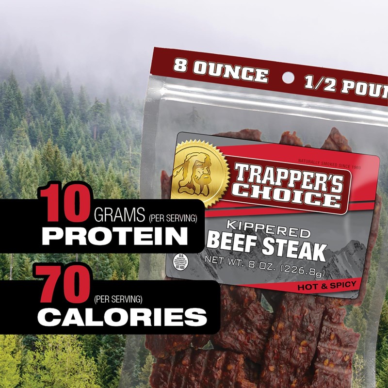 Old Trapper, Trapper's Choice Hot & Spicy Kippered Beef Steak,