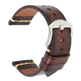 REZERO Leather Watch Bands, Tanned Leather Watch Straps, Black/Brown/Blue/Red/Green/Grey Watch Bands Replacement with Black/Silver/Gold/Rose Gold Buckle for Men, Women 18/19/20/21/22/23/24/26mm
