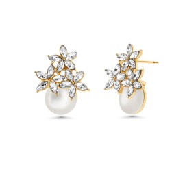 18K Gold Plated Small Dainty Pearl Studs Huggie Earrings with Cubic Zirconia for Women by SNGIA, Wedding Bridesmaid Trendy Stud Earrings Gifts.