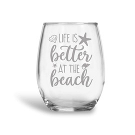 Life is Better at the Beach | Wine Glass Birthday Gift | Funny Stemless Glass | Tropical Bar Theme | Bridal Wedding Shower | Housewarming Christmas Gifts | Kitchen Decor Decorations | Beach Lover Gift