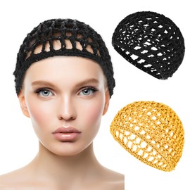 WLLHYF Wig Cap Thick Long Hair Caps Adjustable Elastic Net Anti-Slip Mesh Braided Weaving Making Crochet Sew Weave Fishnet Part Grip Headband Hat Women(Black/Yellow)