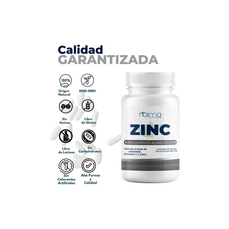 Naíma Zinc 500mg C/ Vitamina C y Jengibre 100 Cápsulas