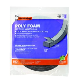 Frost King L347 Self-Adhesive Open Cell Tape, 17 Ft L X 1/2, Polyfoam, Charcoal, 3/8" W, 1/4" T