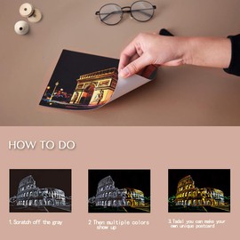 Scratch Paper Art Rainbow Painting, 8 Sheets Rainbow Scratch Off Mini Postcard Set Arts Supplies for Adults & Children, Thanksgiving, Christmas, Birthday Party Game Toys Gift (City Building)